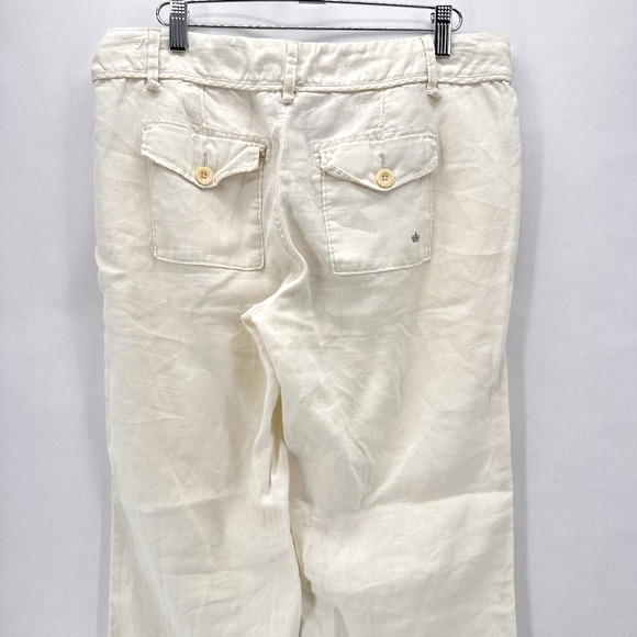 G1 Goods Linen Pants Womens 6 Ivory Straight Leg Yacht Old Money Coastal Preppy - Picture 7 of 11